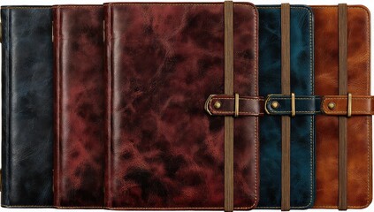 Four leather-bound journals, various colors
