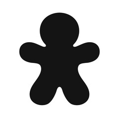 Minimal gingerbread man silhouette – solid black cookie shape ideal for Christmas crafts, stencils, icons, and festive baking themes.