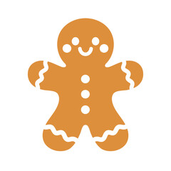 Cute cartoon gingerbread man illustration – smiling cookie character with icing decorations, perfect for holiday, Christmas, and baking-themed designs.