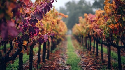 A muted purple autumn vineyard, warm and inviting