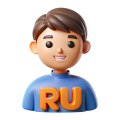 Cartoon boy with ru on blue shirt