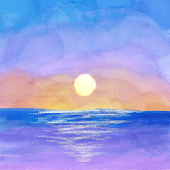 hand drawn painting sun and sea