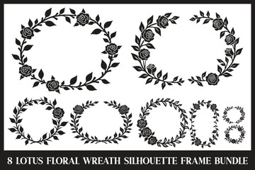 Obraz premium Floral Wreath Silhouette Frame Bundle