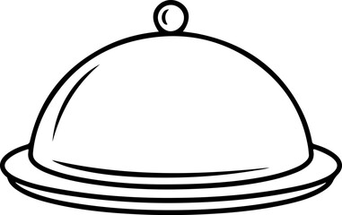 Simple line drawing of a covered serving dish with a round handle on top