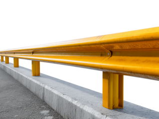 Yellow Metal Guardrail on Concrete Base, PNG