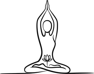Stylized line drawing of a person in lotus pose with chakras