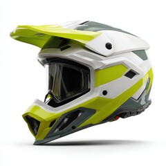 Protective Motocross Helmet White and Lime Green Design for Off Road Riding