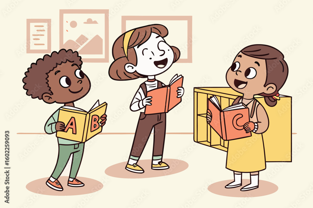 Poster children engaged in reading and learning at a classroom setting while displaying enthusiasm and curi