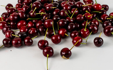 ripe cherries close-up on a white background