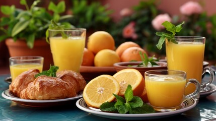 Fototapeta premium Refreshing summer citrus drinks and pastries home garden food photography bright setting close-up culinary delight