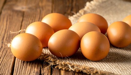 Fresh brown eggs on a rustic wooden surface