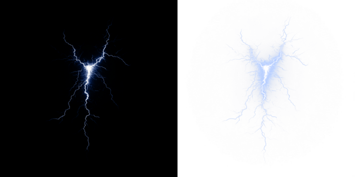 Lightning, bolt, thunderbolt, thunderstorm, light — bright diagonal lightning PNG Overlay with transparent background. This PNG effect shows a fractured thunderbolt in electric blue glow.