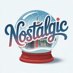 Nostalgic snow globe showcasing a winter scene with a charming village and falling snowflakes during the holiday season