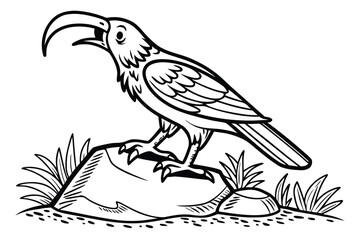 Fototapeta premium Colorful bird perched on a rock amidst greenery in a natural setting, showcasing its vibrant feathers and distinctive beak while happily resting in the warm sunlight