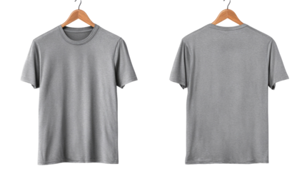 Gray T Shirt Mockup Front and Back View on Transparent Background