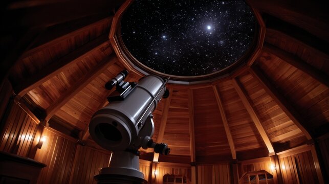 Stargazing activities observatory night sky wooden dome inside view astronomical exploration