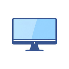 Computer monitor icon with blue screen and modern design, flat style illustration on transparent background, technology display device for digital work or entertainment