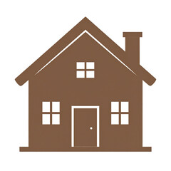 Brown house icon with white window and door details, simple silhouette design with chimney, representing home and real estate concepts in clean and minimal style