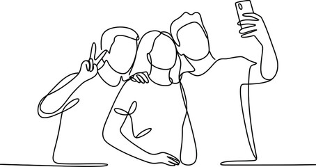 Three friends taking a selfie together with a smartphone