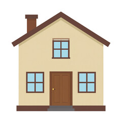 Simple house icon with brown roof and chimney beige walls and blue windows front view peaceful home design