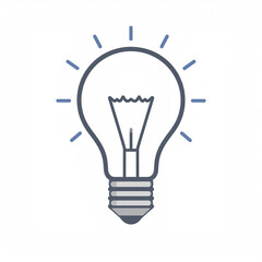 Lightbulb icon with glowing filament and rays on white background, symbolizing bright idea and innovation in clean line style