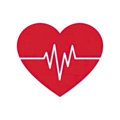 Heart with pulse line icon in red color symbolizing health and heartbeat monitoring on transparent background for medical and wellness concepts