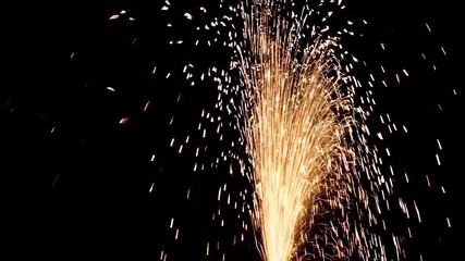 dazzling 4K video golden firework fountain erupting black releasing cascading sparks bright bursts light ideal holiday celebrations party scenes festive visual - Powered by Adobe