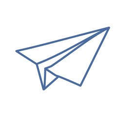 Paper airplane white paper flying paper plane origami plane simple design blue outline vector illustration flat icon isolated object smooth edges curved shape paper craft lightweight minimalistic