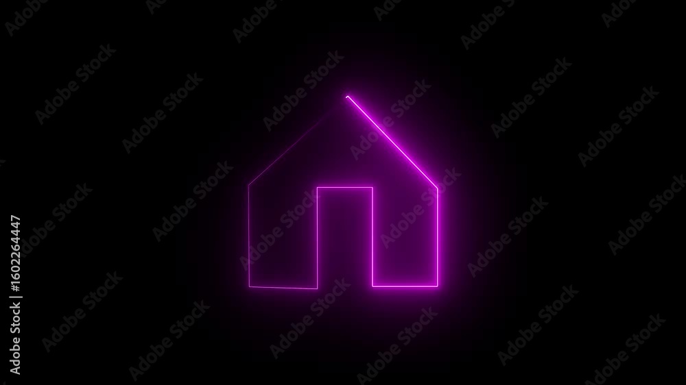 Aufkleber glowing neon line map pointer with house icon isolated on black background. home location marker sym