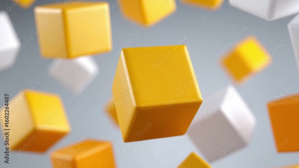 Poster floating cube composition: a captivating array of luminous yellow and white cubes gracefully suspend