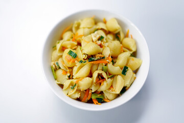 pasta with vegetables on white background
