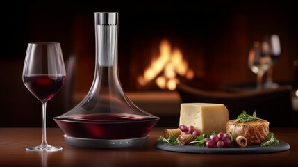 Fototapeta premium Wine tasting event with gourmet cheese cozy restaurant food photography warm ambiance close-up culinary delight
