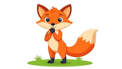 Obraz premium Cute cartoon fox standing on grass