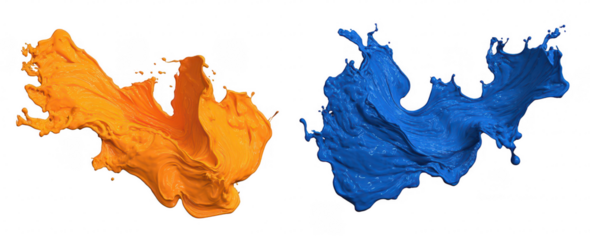 Abstract paint splashes, orange and blue