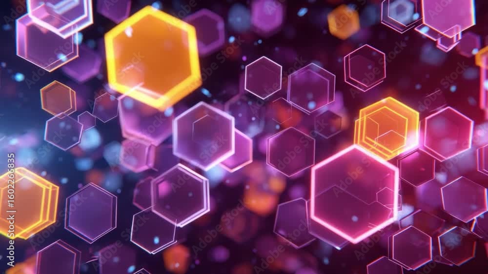 Poster illuminating hexagonal geometry: a stunning and dynamic abstract image features glowing, interconnec