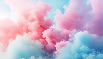 Fototapeta premium Abstract pink and blue clouds in the sky with a soft light glow.