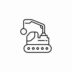 tracked crane wrecking ball icon sign vector
