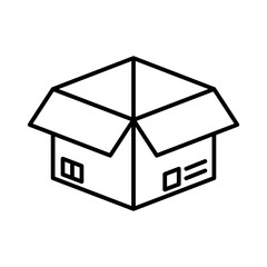 Open Package Icon – Unboxing, Shipping Box, Parcel Container Symbol – Black Line Vector