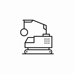 tracked excavator wrecking ball icon sign vector