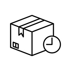 Package Delivery Time Icon with Clock – Shipping Schedule, Estimated Arrival Symbol – Black Line Vector