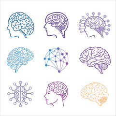 Artificial Intelligence Brain Icons Set Neural Network Vector Pack