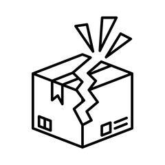 Broken Package Icon – Damaged Box, Shipping Problem, Cracked Parcel Symbol – Black Line Vector
