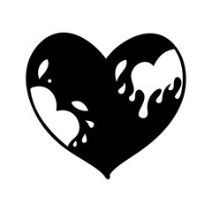 A Black Heart with White Inset Shapes and Droplets Illustration