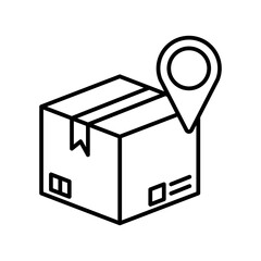 Package Tracking Icon with Location Pin – Delivery, Shipping, Logistics Symbol – Black Line Vector