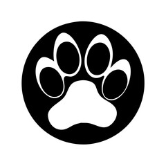 Fototapeta premium Stylized paw print in black and white circle with negative space
