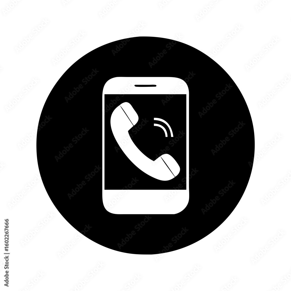 Poster incoming call notification on smartphone display in a black circle background