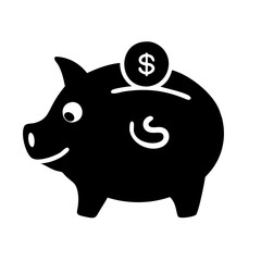 Happy piggy bank with a dollar coin, representing saving and finance
