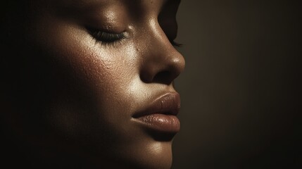 Close up of calm woman with smooth skin and closed eyes