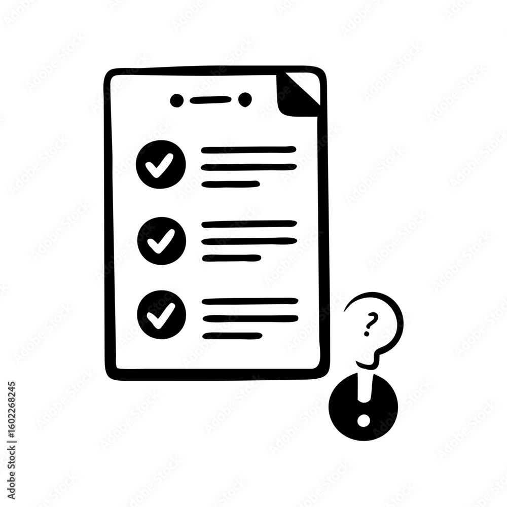 Poster checklist with completed tasks and a question mark symbol represents uncertainty
