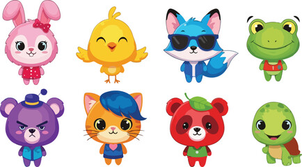 Cute Animal Characters in Colorful Outfits